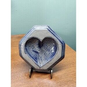 Vintage 1992 ROWE Pottery Works Heart Plaque Blue Stoneware Cambridge Wisc 4.75"